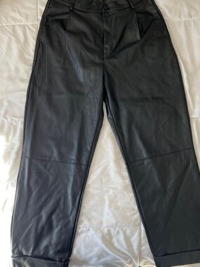 Faux Leather Black Trousers - Sleek Women's Pants